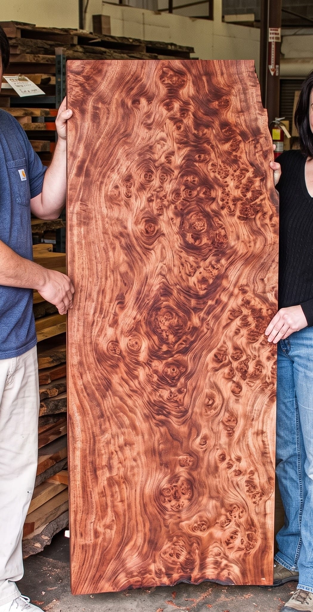 A leaf of veneer held up to the light for grading, 2006