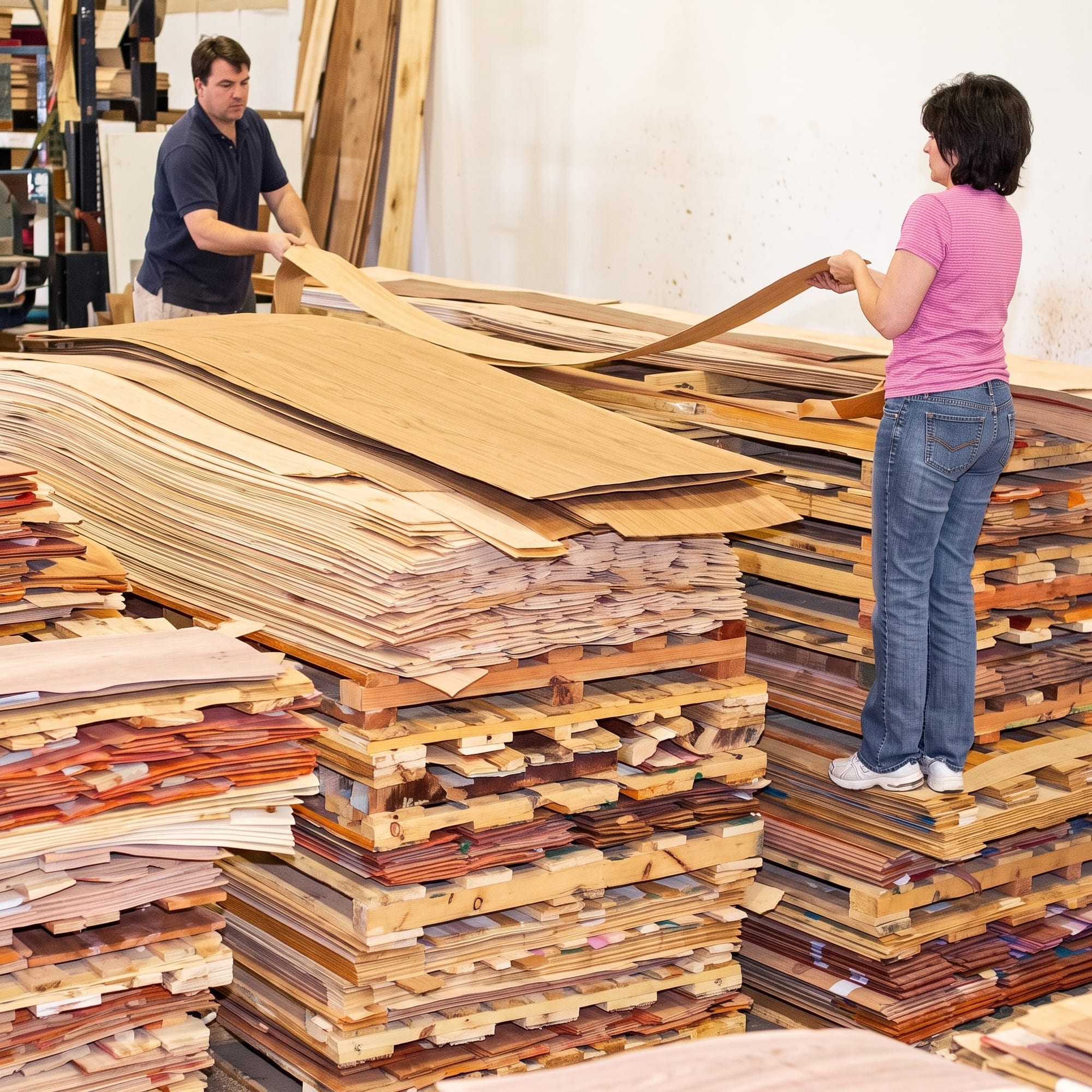 Flitches racked in the Rosebud Veneer warehouse, photographed in 2006