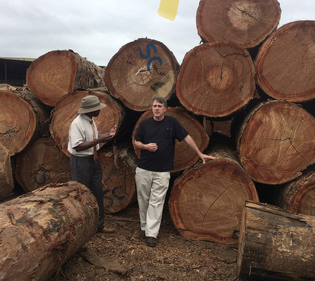 Todd White in the log yard, selecting a veneer log